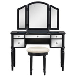 ZUN GO 43" Dressing Table Set with Mirrored Drawers and Stool, Tri-fold Mirror, Makeup Vanity Set for WF306449AAB