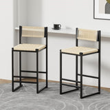 Set of 2 Woven Bar Stools with Backrest Paper Rope Weave Dining Chairs for Kitchen Island W1757P254843