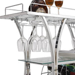 ZUN Contemporary Chrome Bar Cart with Wine Rack Silver Modern Glass Metal Frame Wine Storage 68234028