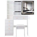 37" Middle Size Left Bedside Cabinet Vanity Table Cushioned Stool Dresser Set, 2 AC2 USB Socket, W936P224319