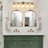 5-Light Golden Bathroom Vanity Light Fixture, Frosted Glass Shades, Modern Wall Mounted Lighting W1340P206702