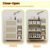 ZUN Natural Bohemia Style Shoe Cabinet, Shoe Rack Cabinet with 3 Rattan Flip Drawers,3 Square Shelves W2557P175977