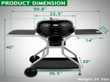 Kettle Charcoal Grill with 2 Side Tables, Storage Shelf, Upgraded Ash Catcher, Thermometer, Air 57338991