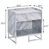 White Printed Faux Marble and Chrome Accent Table B062P181410