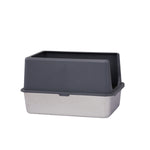 ZUN XL Stainless Steel Cat Litter Box with Lid, Extra Large Litter Pan with High Sides, Easy Cleaning, 98168001