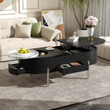 U-Can 47.2''Lift Top Coffee Table with 360-degree Marble-patterned rotating tray,Hidden Compartment, N724P228920B