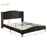 ZUN Queen Size PU Leather Upholstered Platform Bed, Headboard with Wingback and Metal Bar Accents, No 39917722