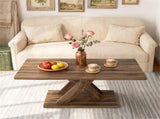 37.5" Rustic Brown Coffee Table - Geometric DesignWood Texture, Rubber Wood Plywood Frame 49627430