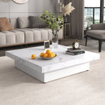 ZUN Square Marble Veneer Coffee Table Sliding Top with Storage in White 39.4'' WF322094AAK