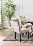 Classic Ivory Set of 2 Side Chairs Button Tufted Linen Like Fabric Solid wood Chair Upholstered B011104800