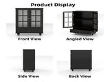 Minimalist Black Buffet Cabinet with Double Glass Doors and Drawer, Modern Wooden Storage Sideboard 26388624
