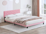 Queen Size Upholstered Platform Bed Frame with Modern Button Tufted Linen Fabric Headboard, No Box W311P198067