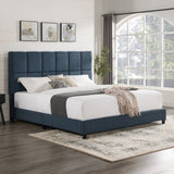 King Size Navy Blue Denim Squares Upholstered Platform Bed B108P155251