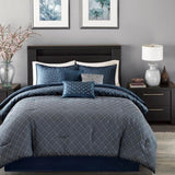 7 Piece Jaquard Comforter Set Navy Queen B03596958