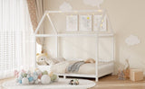 Wood Full Size House Bed with Guardrail and LED, White N709P177524K