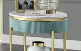 Glam Contemporary Light Teal 1pc End Table White Faux Marble Top Living Room Table Open Bottom B011P184960