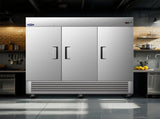 81" Commercial Refrigerator 72 Cu.ft with 3Solid Door Reach-In Refrigerators Stainless Steel ETL W2095P436608