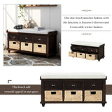 ZUN Rustic Storage Bench with 3 Drawers and 3 Rattan Baskets, Shoe Bench for Living Room, Entryway 33922122