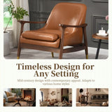 29.2'' Mid-Century Faux Leather Accent Chair with Cushioned Seat, Solid Wood Frame, and Brass-Tipped N767P205863B