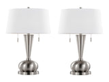 Jules 30.25" Contemporary Metal Table Lamp in Brushed Nickel with White Linen Shade and Built-In USB B202P224212