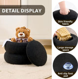 Storage Ottoman, Round Teddy Velvet Footrest with Tray, Macaron-Shaped Stool, Modern Side Table, 11486859
