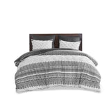 3 Piece Cotton Comforter Set with Chenille Tufting Gray King/Cal King B03596427