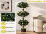 51" Artificial Boxwood Topiary Tree with 59 Flowers, Realistic Faux Evergreen Plant - White 33007501