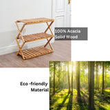 ZUN Acacia 3 Tiers Wooden Plants Stand Foldable Shoe Rack Multipurpose Shelf Perfect Idea For Living 03489995