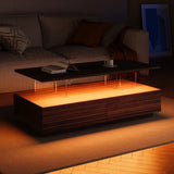 Modern Walnut Rectangular LED Lights Coffee Table with 2 drawers in 47.2" N735P250962D