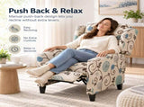 Floral Print push-back Recliner Chair, Upholstered Wingback Accent Chair with Padded Arms and Wooden B2766P587919