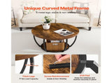 Round Coffee Table, Modern 2-Tier Wooden Center Table with Open Storage, Minimalist Metal 36740458