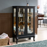 Curio Cabinet with Tempered Glass Doors, Lighted Display Cabinet with Mirrored Back Panel & W1758P297548