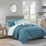 8 Piece Printed Seersucker Comforter and Quilt Set Collection Aqua King/Cal King B03597257