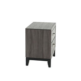 Two-Tone Wooden Nightstand with 2 Drawers, Foil Grey and Black B016P251357