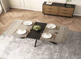 55.11'' -70.86"Retro Rectangular Stretch Dining Table, Grey Carole Top With Black Embossed Center W757P147832