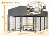 Dog Kennel Outdoor with Roof, 4.23'x5.82'x4.83' Welded Wire Enclosure, Heavy Duty Dog Crate with W2505P380965