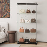 Glass Display Cabinet with 4-Shelf Double Doors and Lock, Curio Cabinet 5mm Tempered Glass Floor T3210P308316