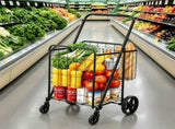 Heavy Duty Folding Grocery Cart, Jumbo Utility Cart with Double Baskets & 360&deg Wheels for 36918691