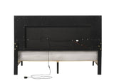 Grey and White Queen Bed with LED Light Padded Headboard B062P215387