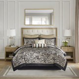 12 Piece Comforter Set with Cotton Bed Sheets Black Cal King B035128821