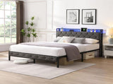 Full Bed Frame Storage Headboard, Charging Station and LED Lights, Upholstered Platform Bed 42481960
