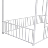 Twin Size Metal Bed House Bed Frame with Fence, for Kids, Teens, Girls, Boys, White MF304315AAK