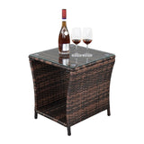 ZUN Glass Surface Brown Gradient Iron Frame Rattan Side Table 38666142