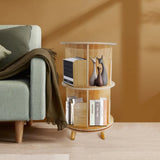2-Layer Rotating Bookcase 360 Rotating Display Rack Pine Wood Rotating Bookshelf 56430812