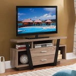 ZUN Home Entertainment Modern Tv Stand with Two Drawers and Multi-Shelving in Dark Taupe & Black B107130824