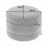 007-Velvet Fabric Storage Round Ottoman Footstool With Wooden Shelving,Ivory W527121976