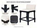 Farmhouse Coastal BarStools Set of 2, Rubberwood Bobbin Legs, Linen-Like Upholstered Bar Stool with W5599P574877