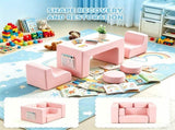 1 PC Kids Modular Sofa Set, 1 Table & 2 Chairs with 2 Round Cushions, Pink Corduroy Kids Sofa 37889125