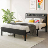 Full Size Bed Frame, Storage Headboard with Charging Station, Solid and Stable, Noise Free, No Box W840P179122