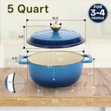 Cast iron 5QT cooking pot - Gradient blue - Includes two silicone gloves - Enamel pot 72431906
